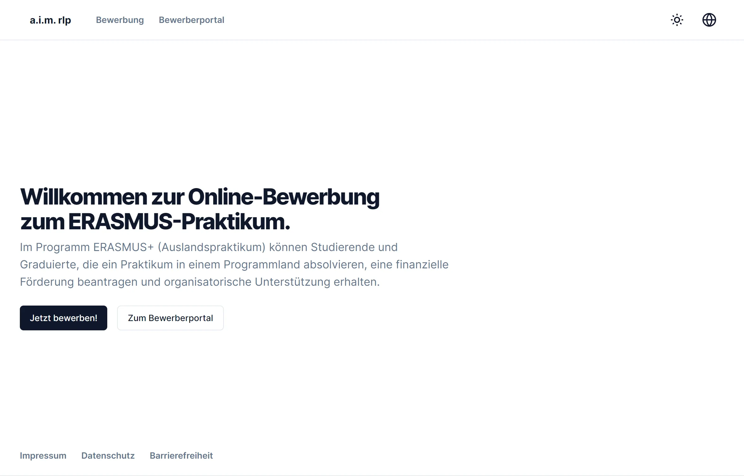 Startseite der Onlinebewerbung